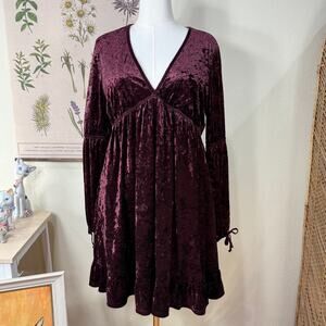 Purple Velvet Babydoll Mini Dress Whimsigoth Witchy Dark Fairy Romantic Goth L